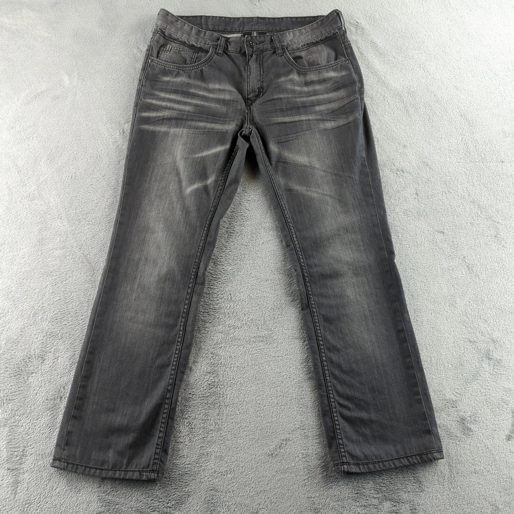 Buffalo David Bitton Jeans Mens 32x29 Gray Faded Straight Denim Cotton Pants